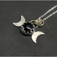 Silver triple moon pendant with gothic-styled bezel and obsidian