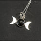 Silver triple moon pendant simple style with obsidian