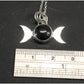 Silver triple moon pendant simple style with obsidian