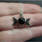 Silver triple moon pendant simple style with obsidian